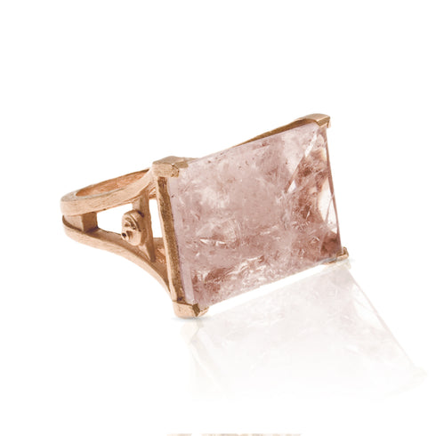 polished morganite 35 carat cocktail ring with pretty bridge band, in 18k rose gold <span class='visuallyhidden'>Call, text 323-404-2959 for shopping help.</span>